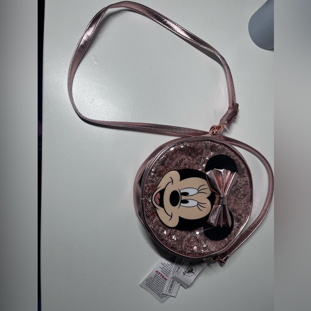 Disney Parks Exclusive Minnie Mouse Rose Gold Sequin Round Crossbody Purse